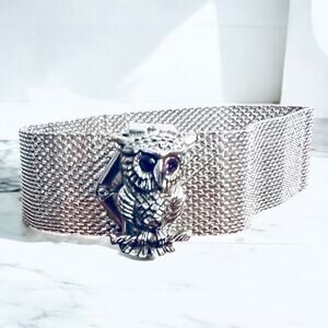 VINTAGE SARAH COVENTRY Bracelet Owl Buckle Mesh Silver Tone Purple Eye 1265-22